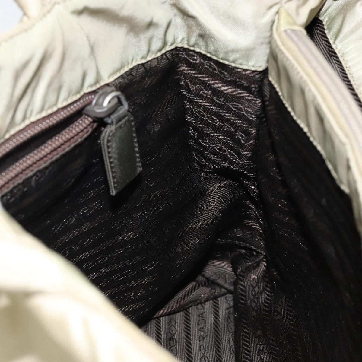 PRADA Tote Bag Nylon Beige Silver Auth 145938