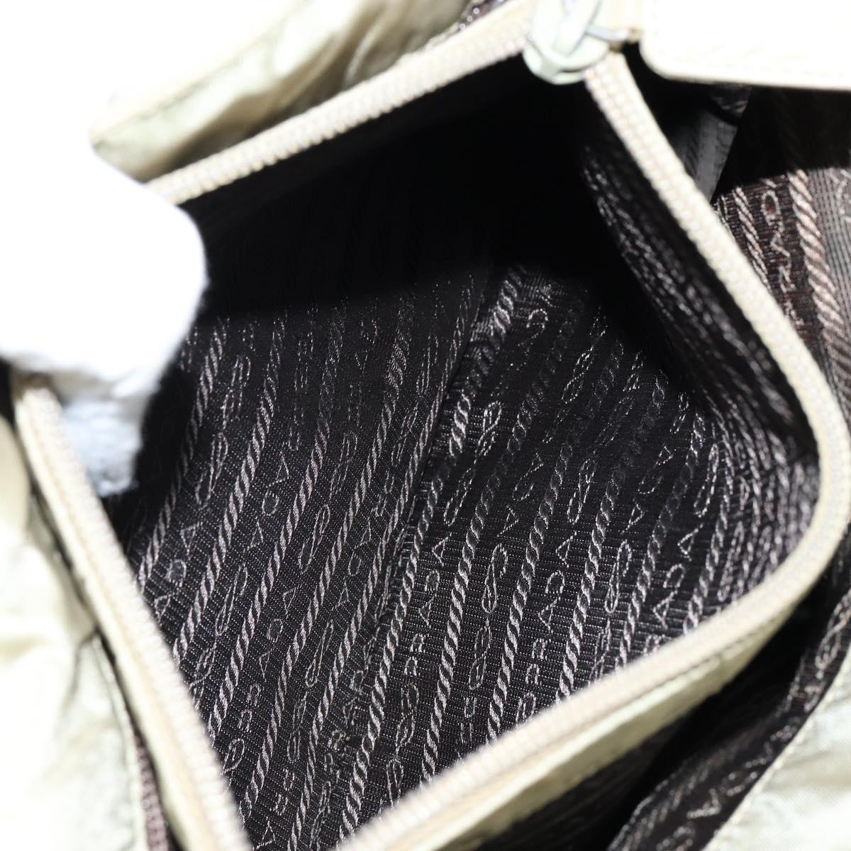 PRADA Tote Bag Nylon Beige Silver Auth 145938