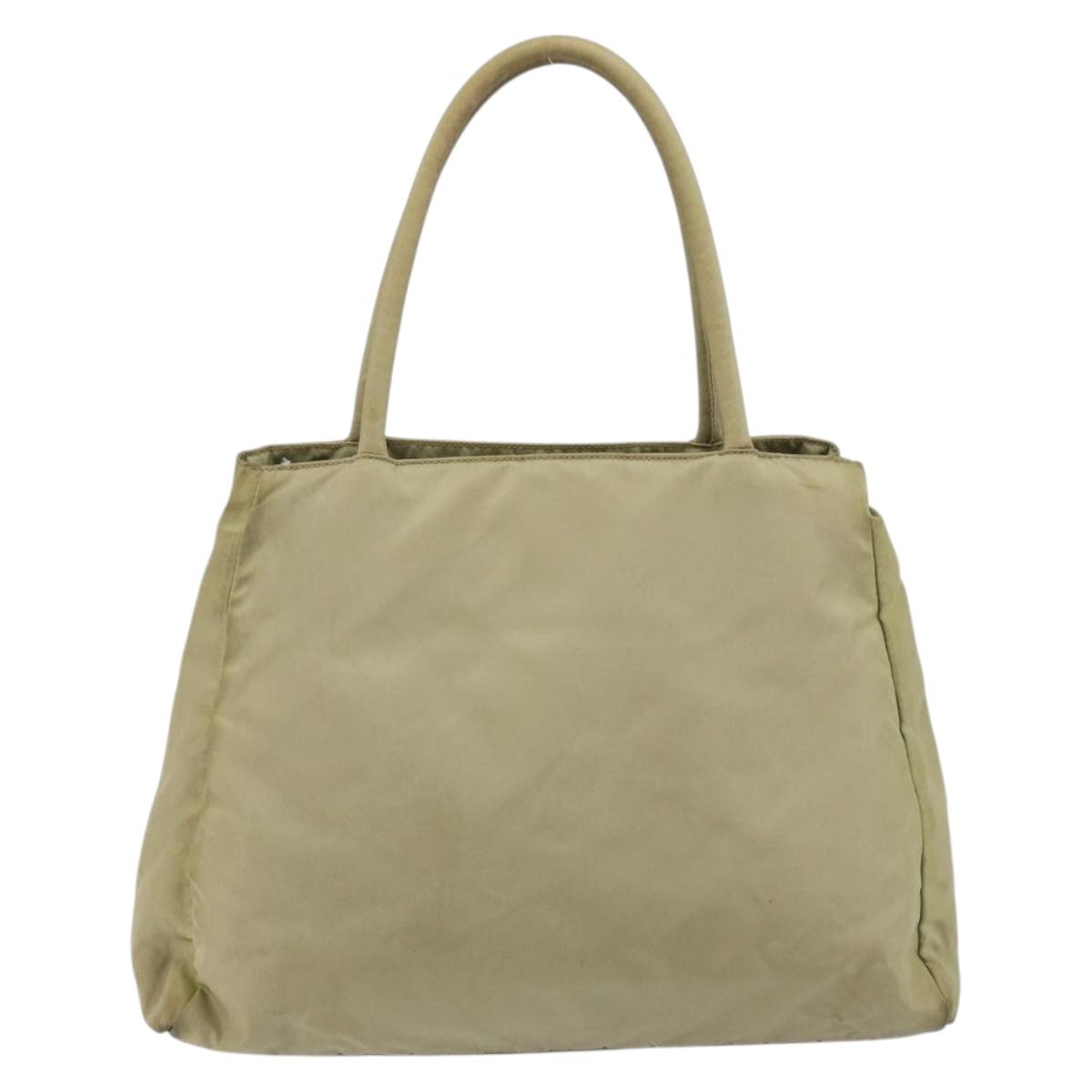 PRADA Tote Bag Nylon Beige Silver Auth 145938