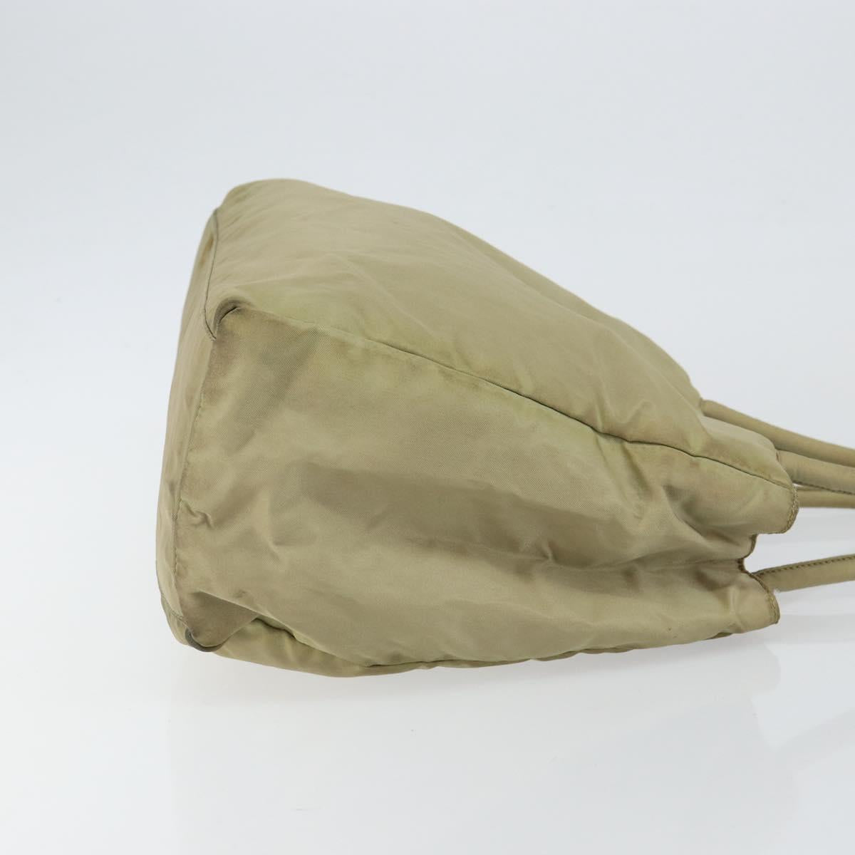 PRADA Tote Bag Nylon Beige Silver Auth 145938