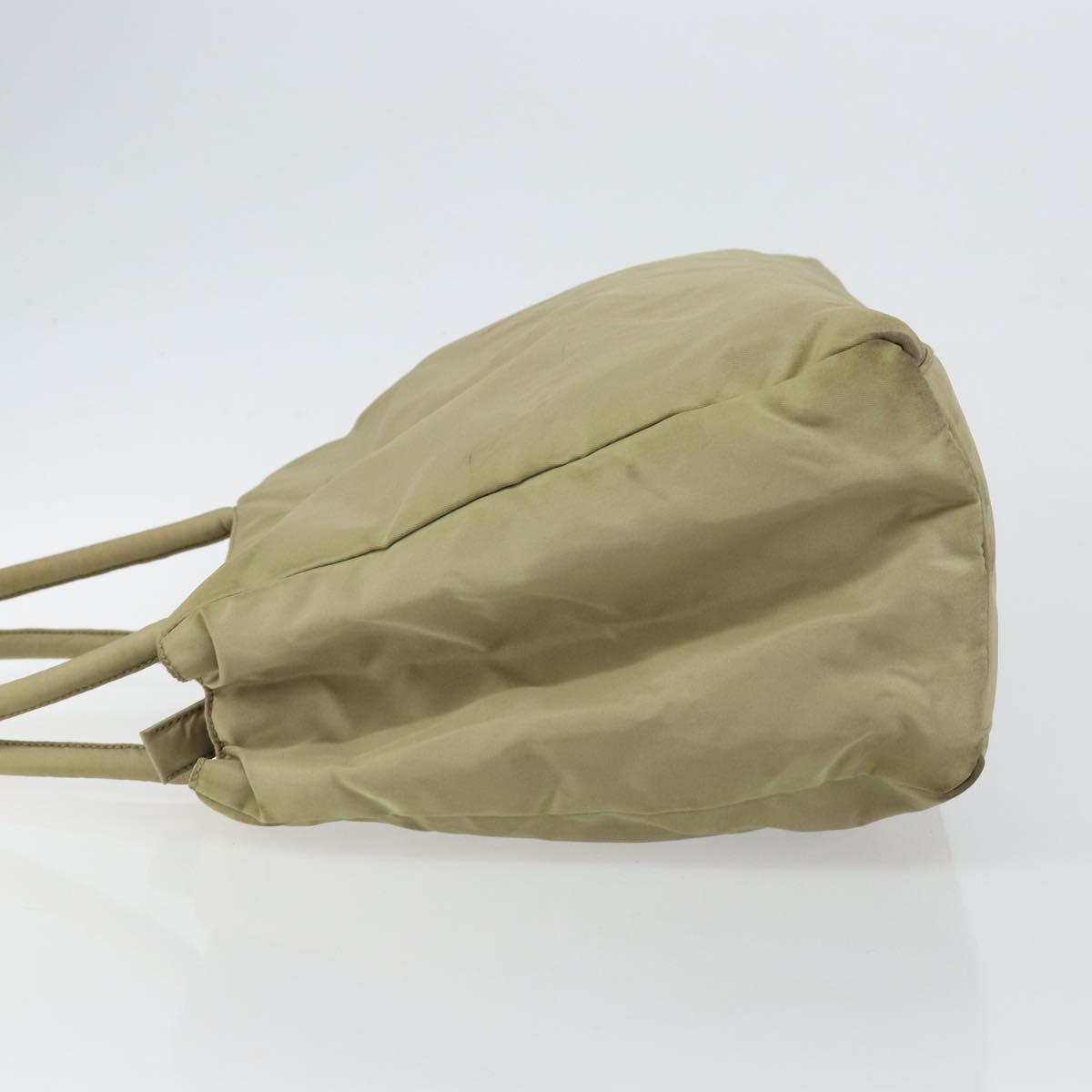 PRADA Tote Bag Nylon Beige Silver Auth 145938