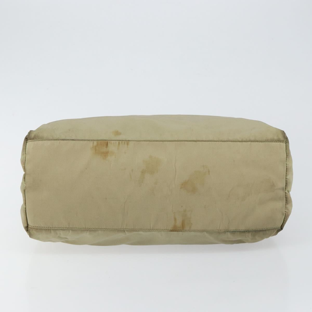 PRADA Tote Bag Nylon Beige Silver Auth 145938