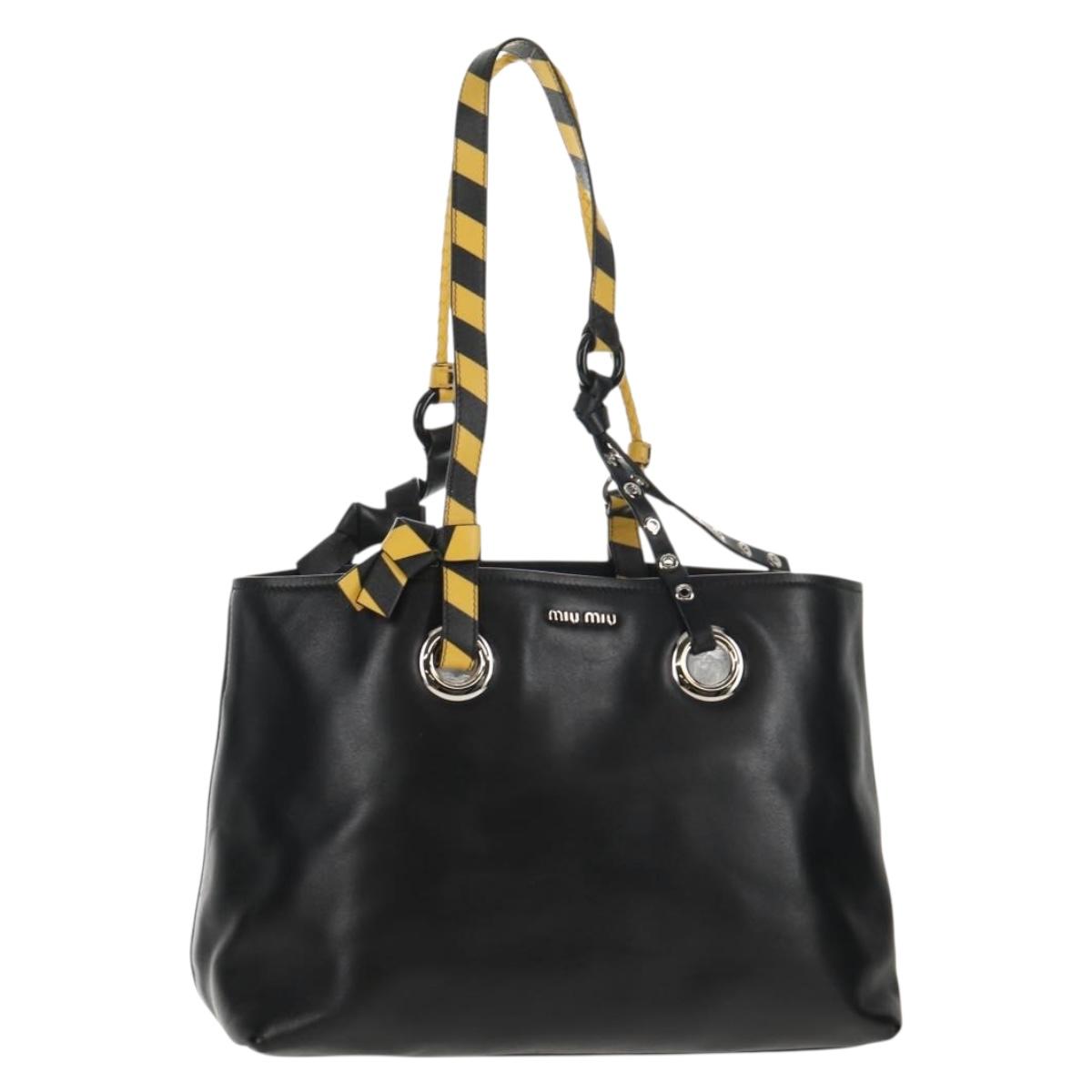 Miu Miu Tote Bag Leather Black Silver Auth 145940V