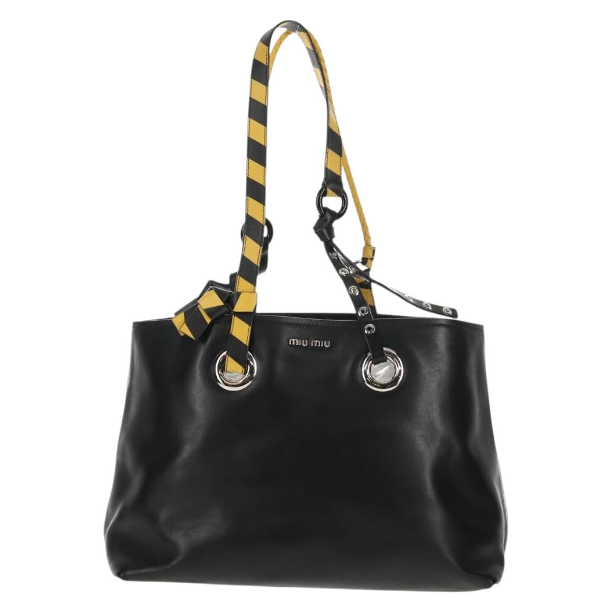 Miu Miu Tote Bag Leather Black Silver Auth 145940V