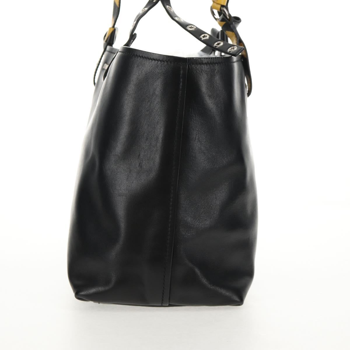 Miu Miu Tote Bag Leather Black Silver Auth 145940V