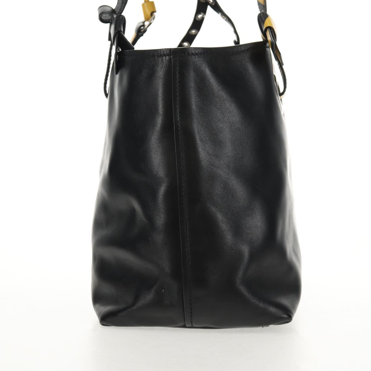 Miu Miu Tote Bag Leather Black Silver Auth 145940V