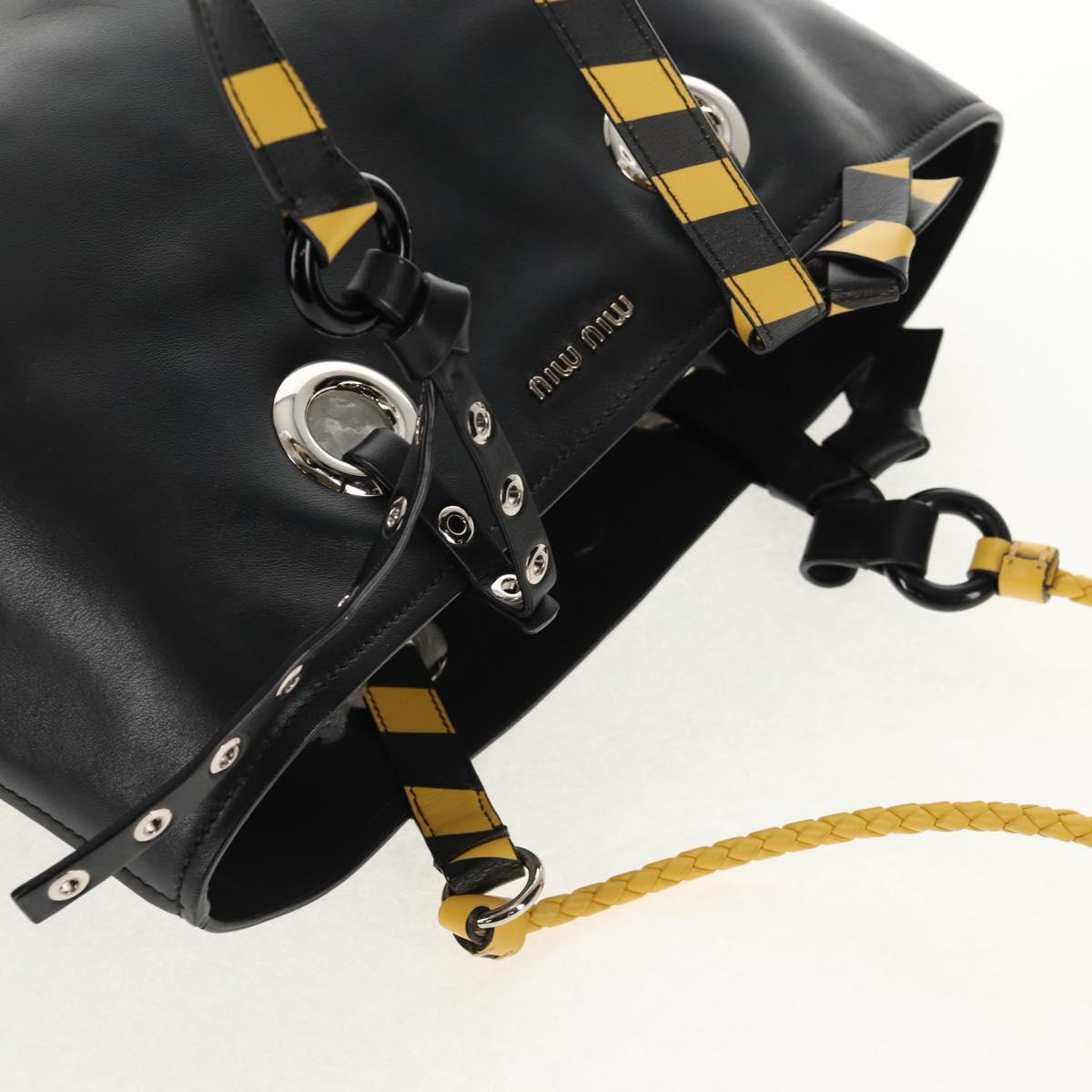 Miu Miu Tote Bag Leather Black Silver Auth 145940V