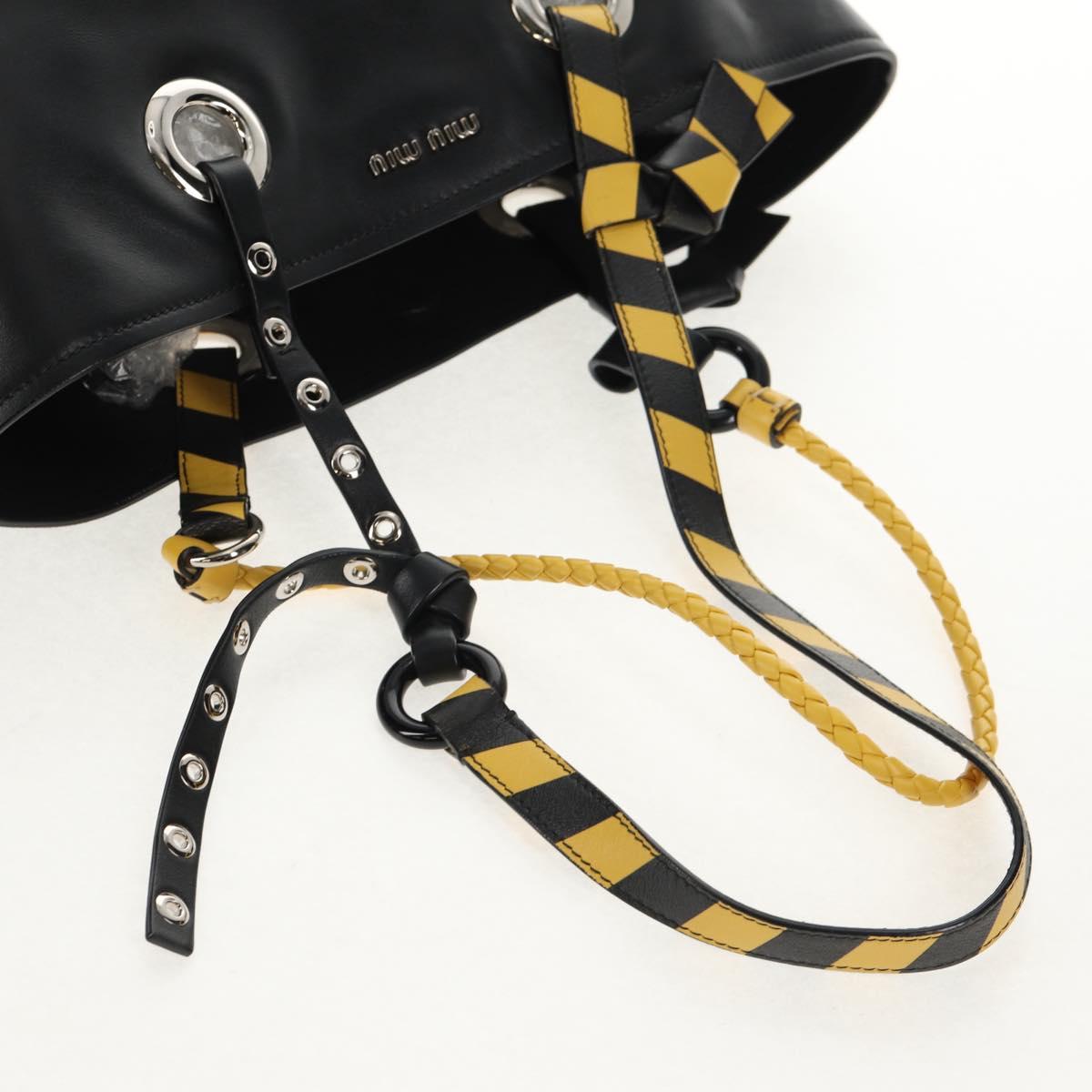Miu Miu Tote Bag Leather Black Silver Auth 145940V