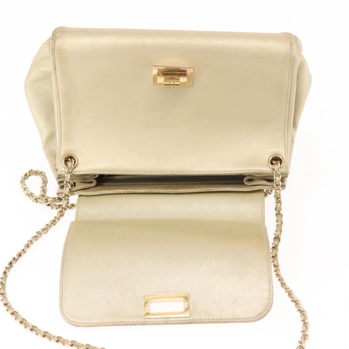 CHANEL Choco Bar Chain Shoulder Bag Leather Gold CC Auth 145942