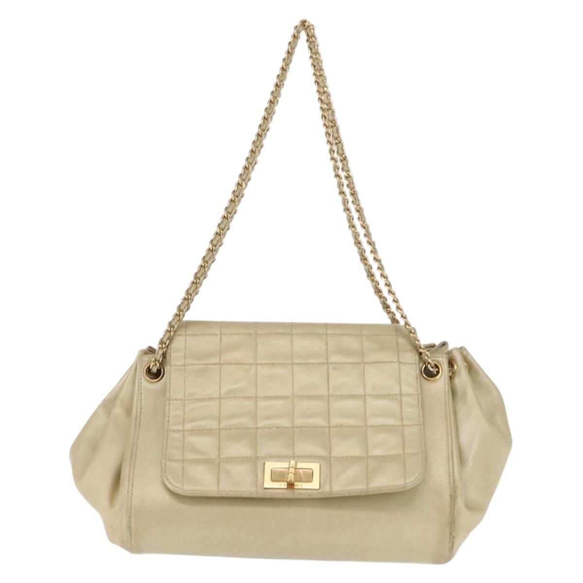 CHANEL Choco Bar Chain Shoulder Bag Leather Gold CC Auth 145942