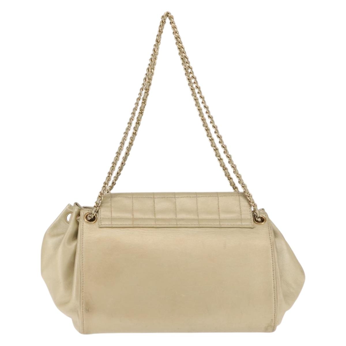 CHANEL Choco Bar Chain Shoulder Bag Leather Gold CC Auth 145942