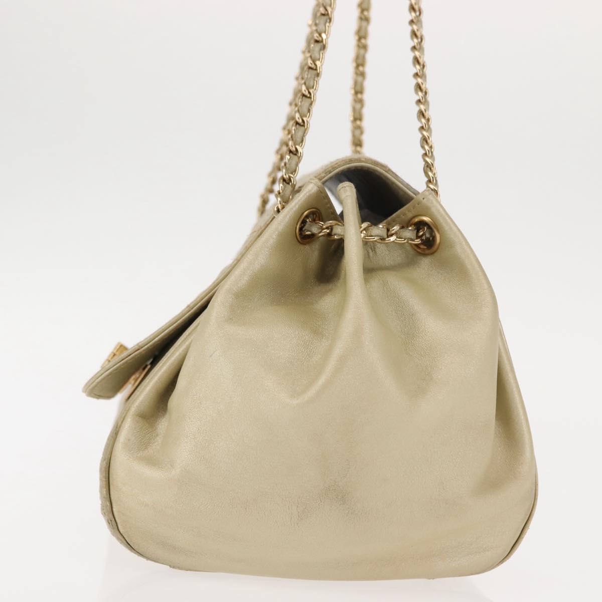 CHANEL Choco Bar Chain Shoulder Bag Leather Gold CC Auth 145942