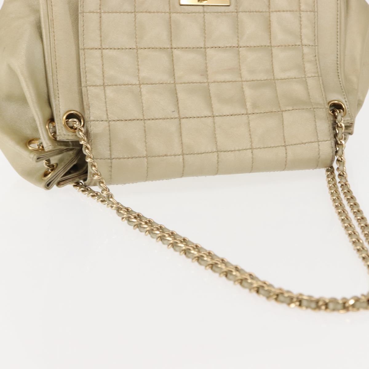 CHANEL Choco Bar Chain Shoulder Bag Leather Gold CC Auth 145942