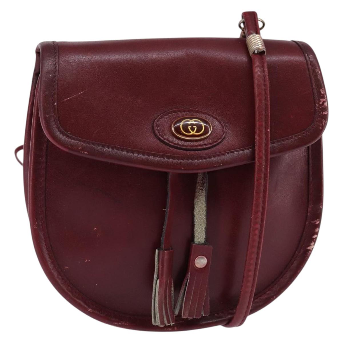 GUCCI Shoulder Bag Leather Red Auth 145949