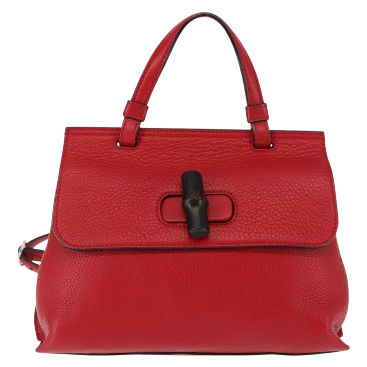 GUCCI Bamboo Hand Bag Leather 2way Red Silver 370831 Auth 145950