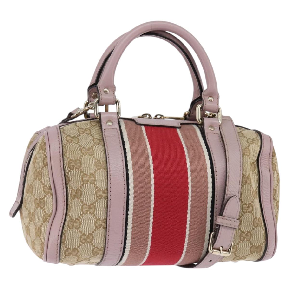 GUCCI GG Canvas Boston Bag 2way Beige Gold 269876 Auth 145953