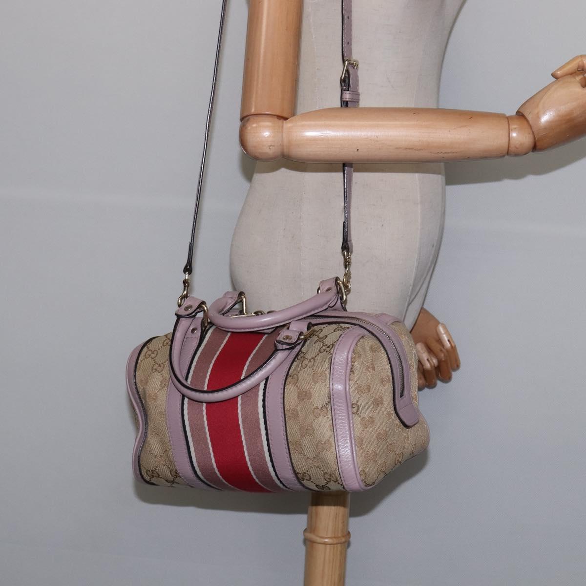 GUCCI GG Canvas Boston Bag 2way Beige Gold 269876 Auth 145953