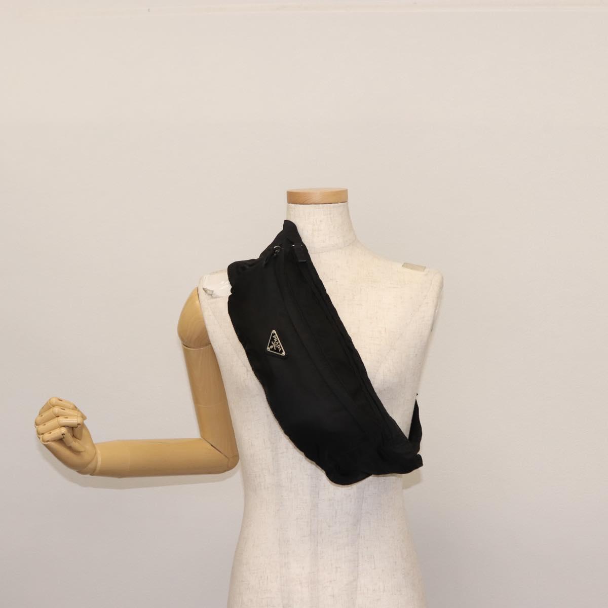 PRADA Waist bag Nylon Black Silver Auth 145954