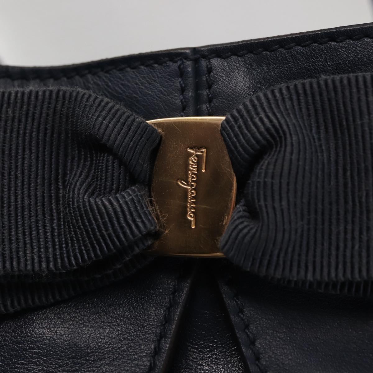 Salvatore Ferragamo Vala Tote Bag Leather Navy Gold Auth 145957