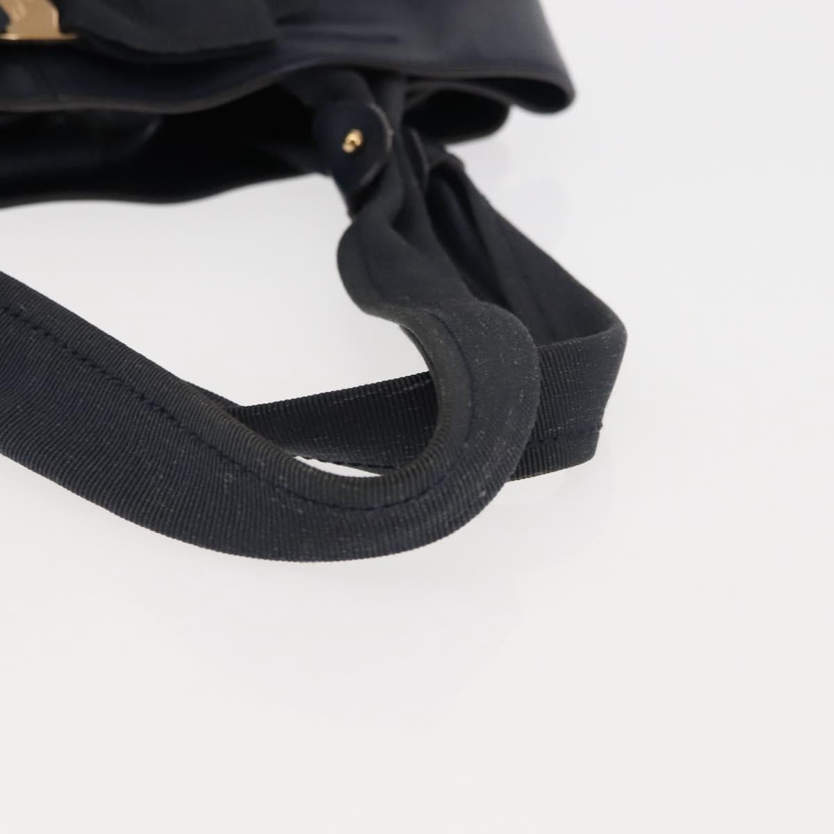 Salvatore Ferragamo Vala Tote Bag Leather Navy Gold Auth 145957