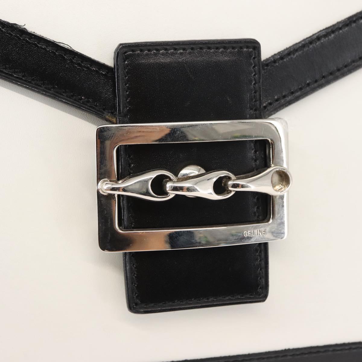 CELINE Hand Bag Leather White Silver Auth 145959