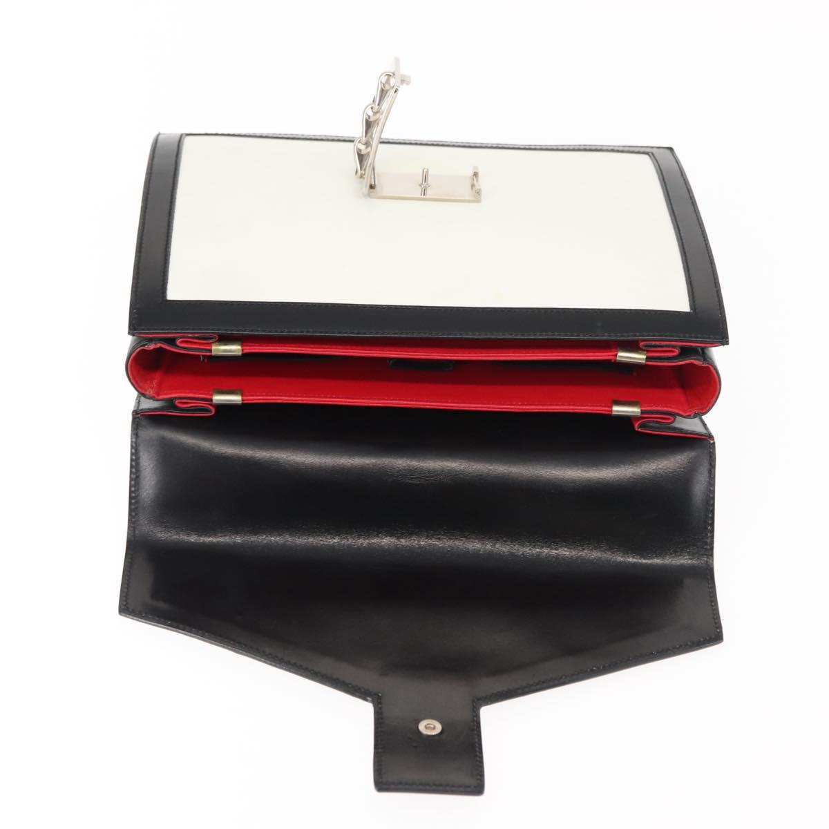 CELINE Hand Bag Leather White Silver Auth 145959