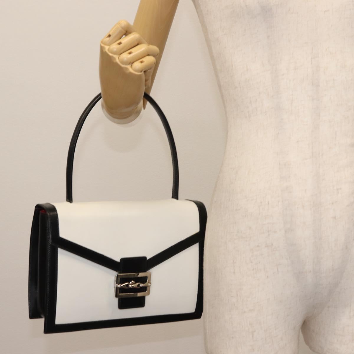CELINE Hand Bag Leather White Silver Auth 145959
