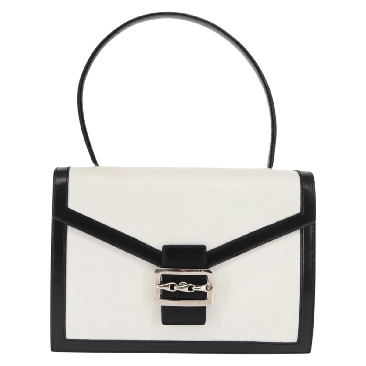 CELINE Hand Bag Leather White Silver Auth 145959