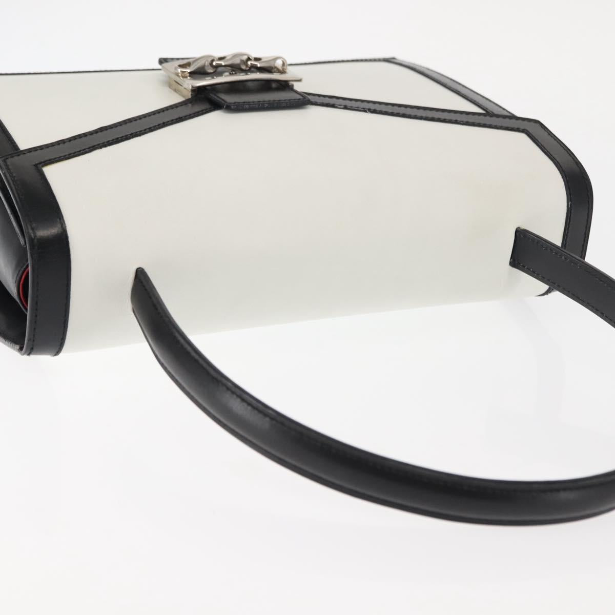 CELINE Hand Bag Leather White Silver Auth 145959