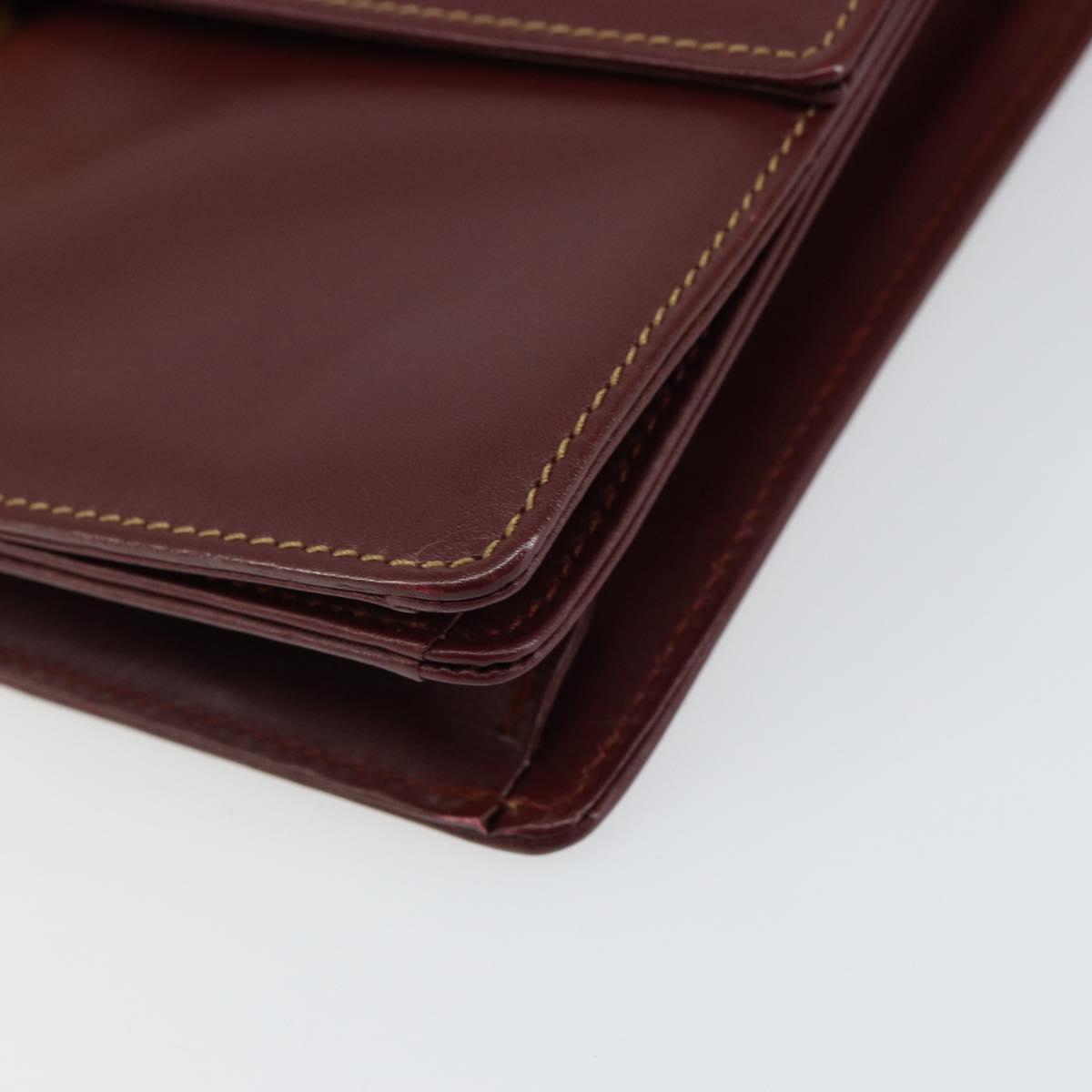 CARTIER Shoulder Bag Leather Bordeaux Gold Auth 145960