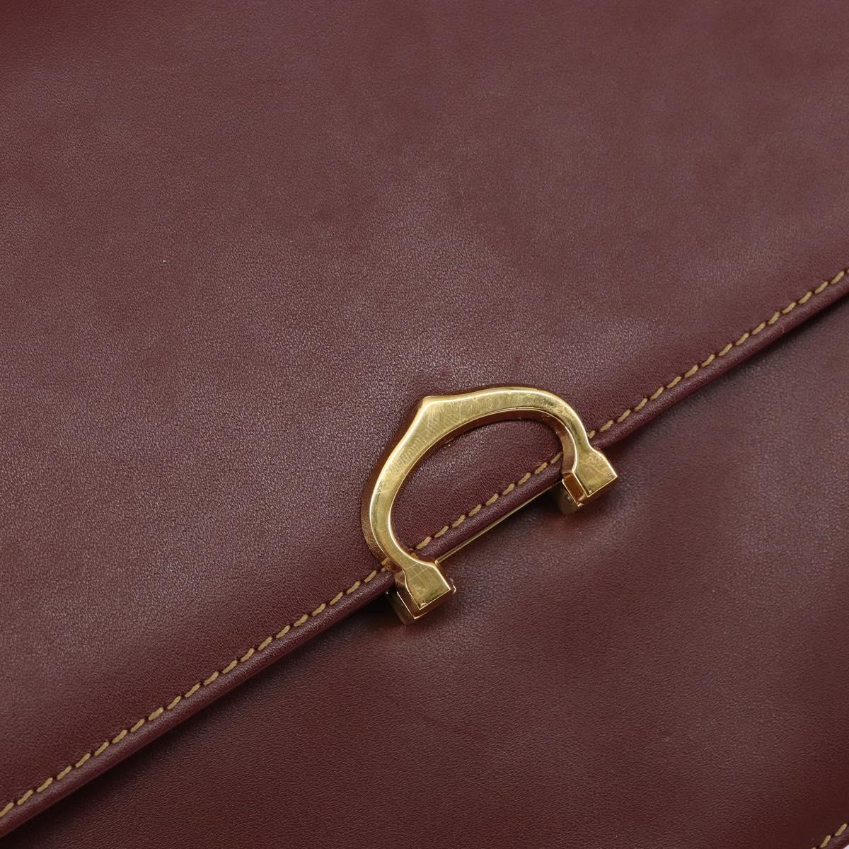 CARTIER Shoulder Bag Leather Bordeaux Gold Auth 145960