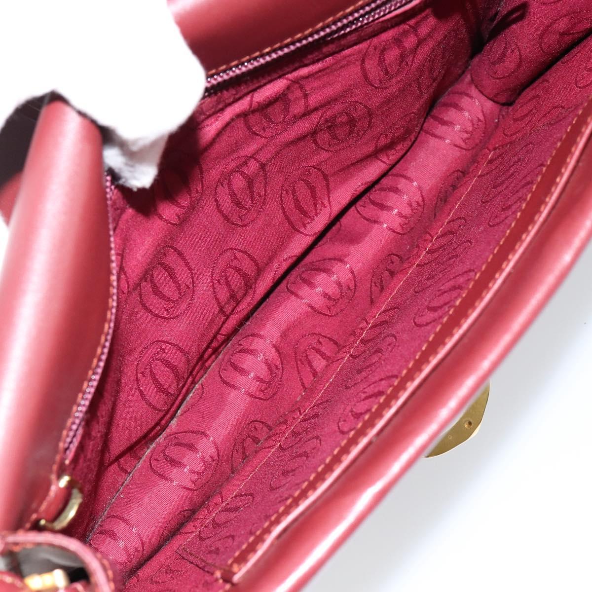 CARTIER Shoulder Bag Leather Bordeaux Gold Auth 145960