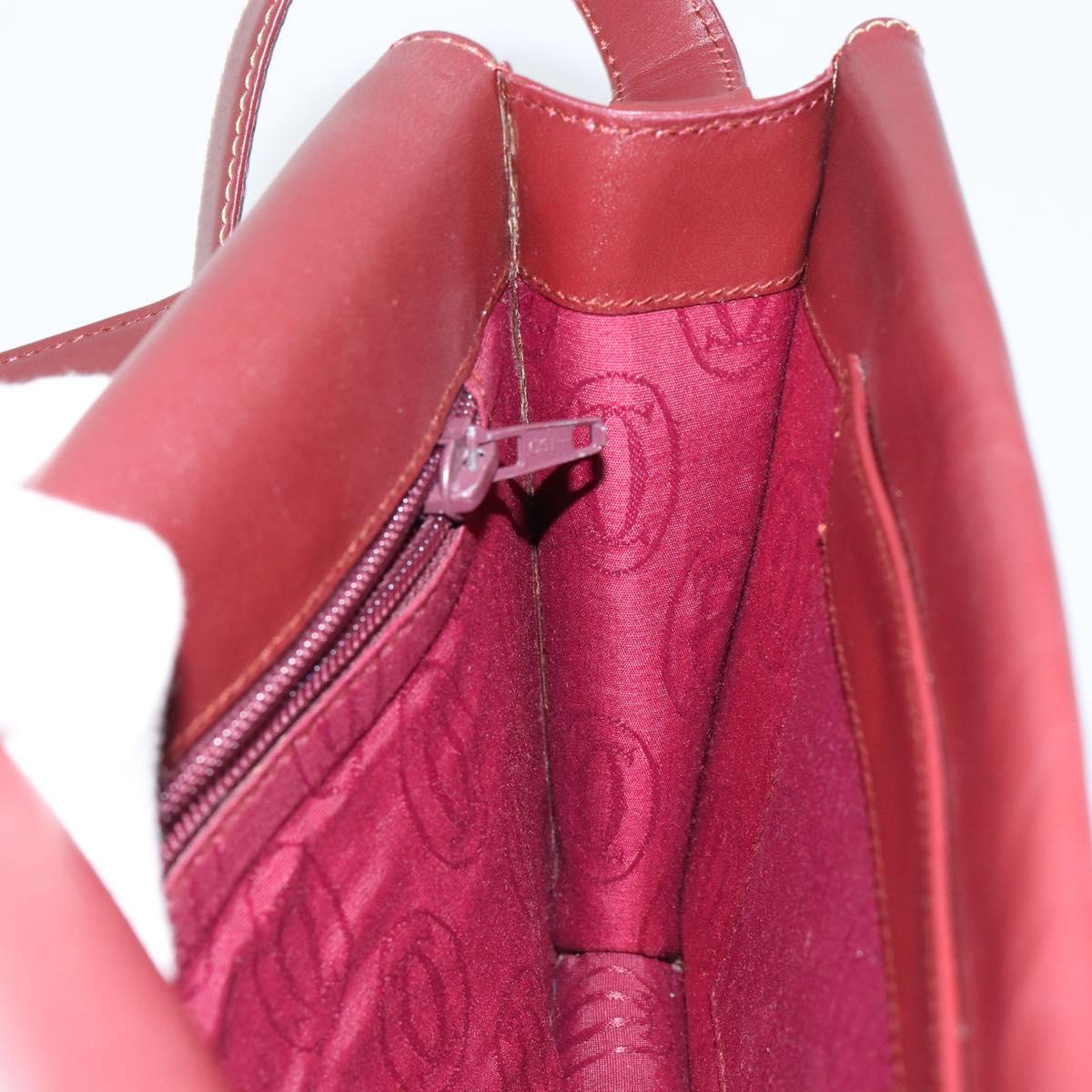 CARTIER Shoulder Bag Leather Bordeaux Gold Auth 145960