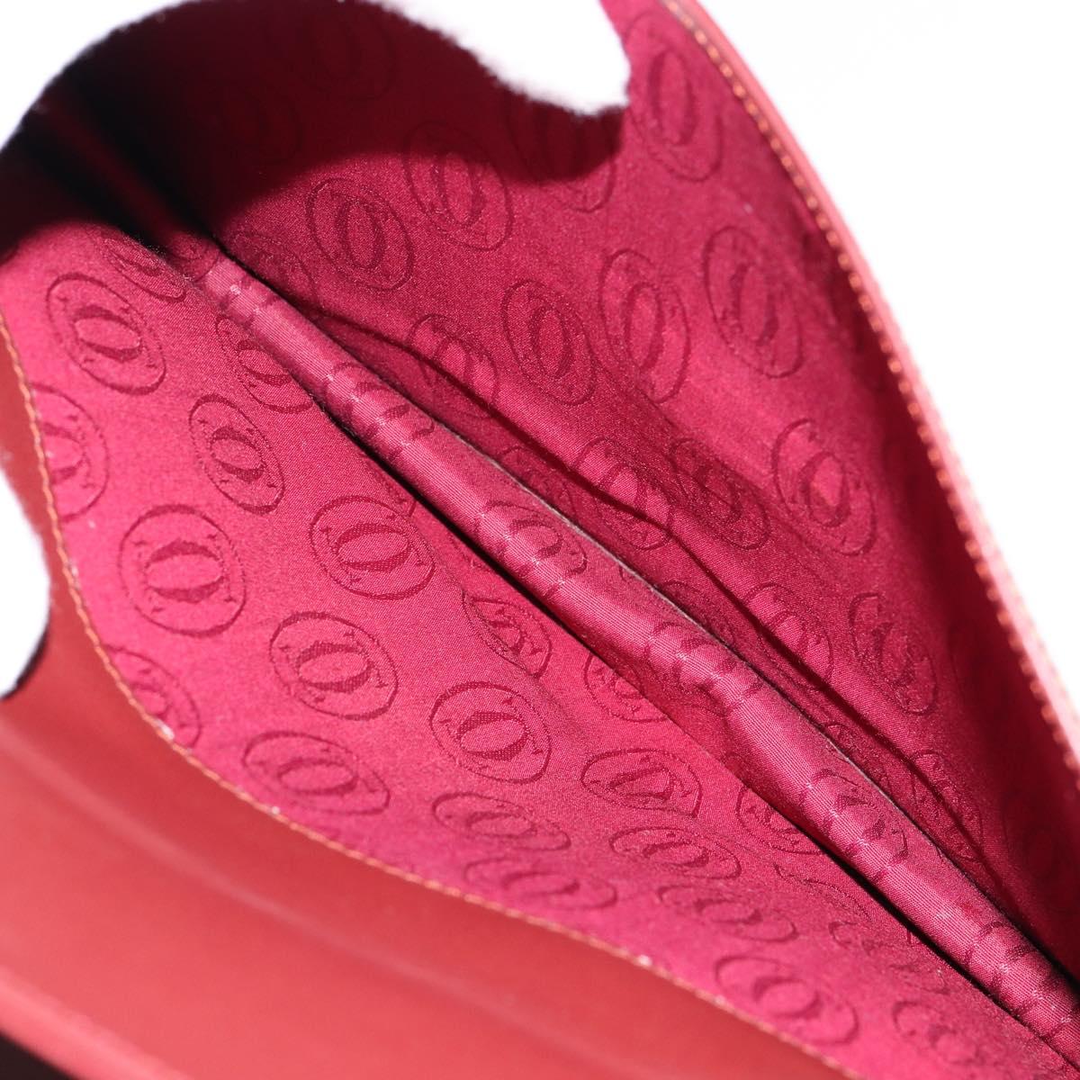 CARTIER Shoulder Bag Leather Bordeaux Gold Auth 145960