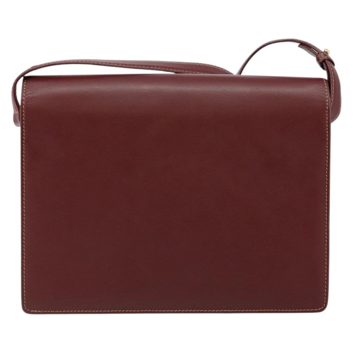 CARTIER Shoulder Bag Leather Bordeaux Gold Auth 145960