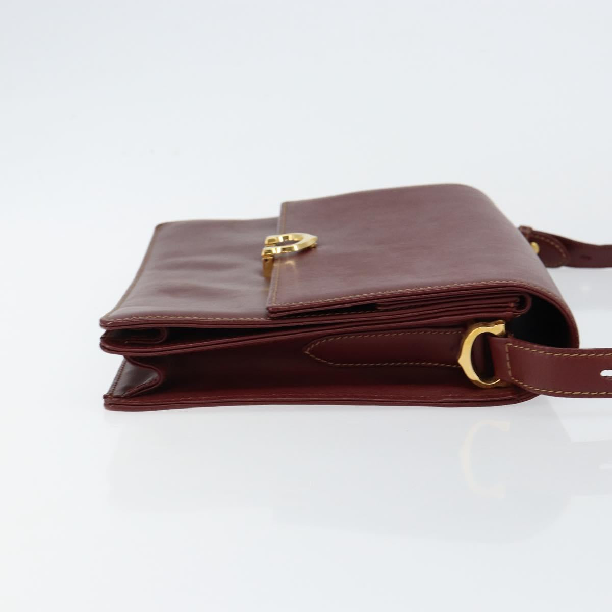 CARTIER Shoulder Bag Leather Bordeaux Gold Auth 145960