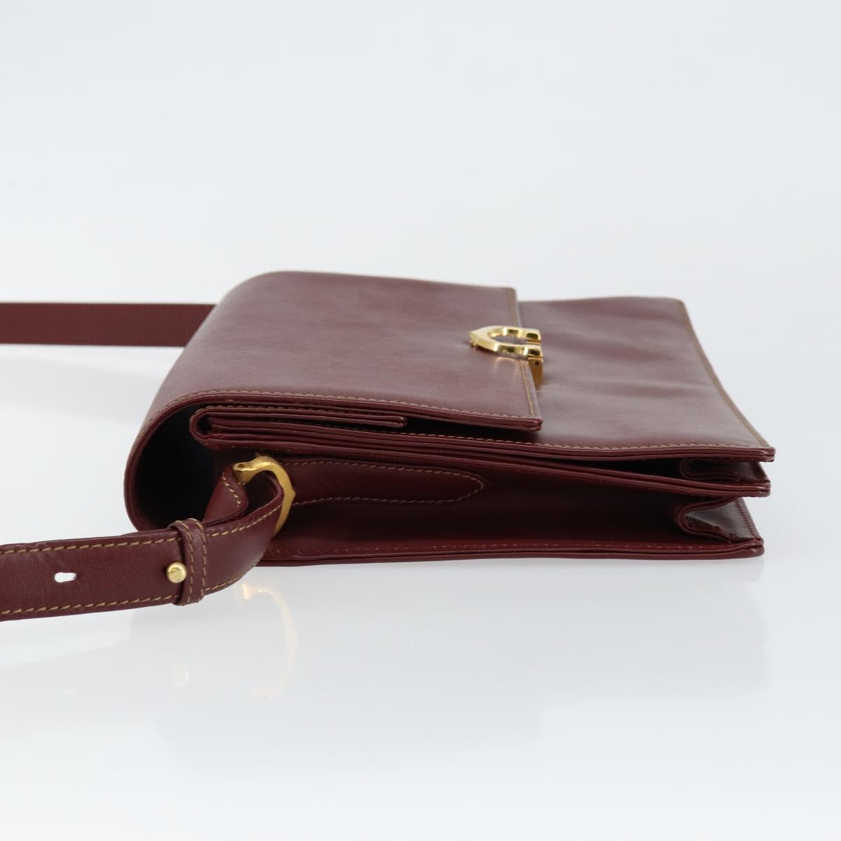 CARTIER Shoulder Bag Leather Bordeaux Gold Auth 145960