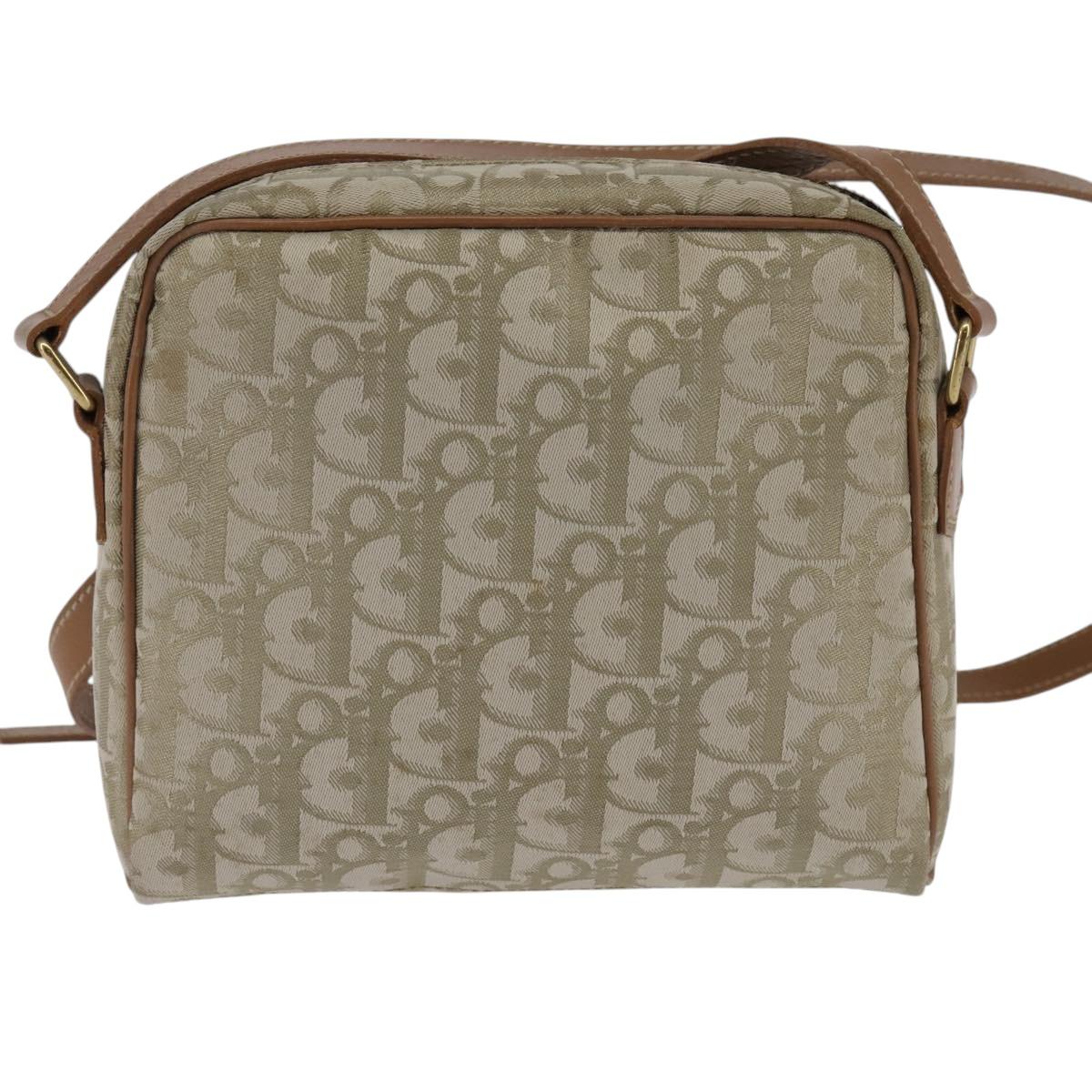 Christian Dior Trotter Canvas Shoulder Bag Gold Beige Auth 145961