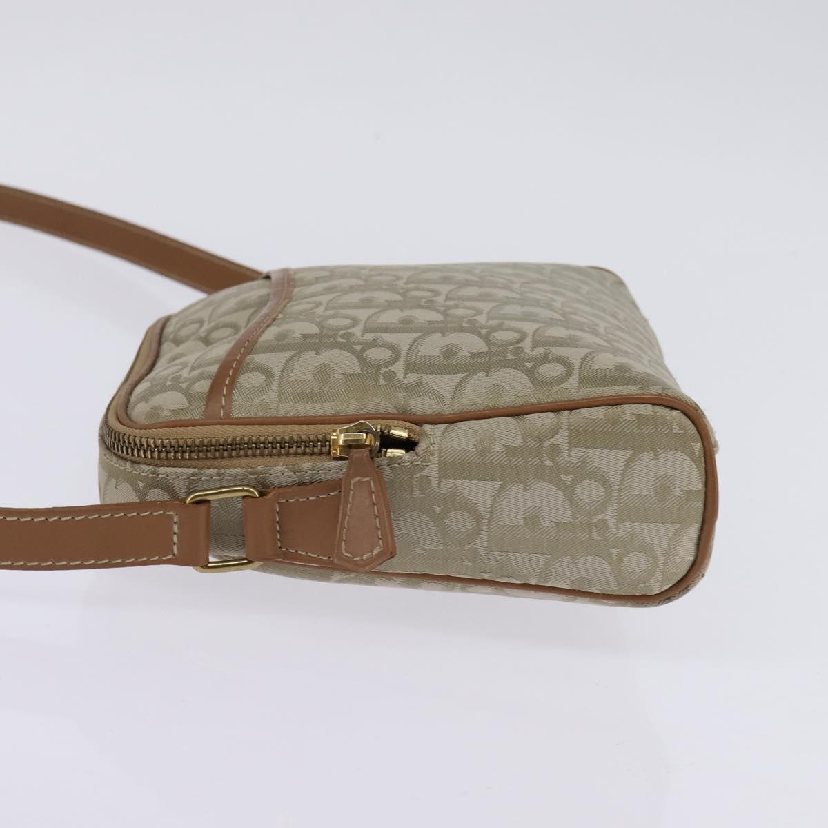 Christian Dior Trotter Canvas Shoulder Bag Gold Beige Auth 145961
