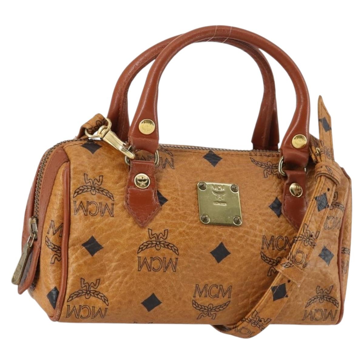 MCM Vicetos Logogram Hand Bag PVC 2way Brown Gold Auth 145962