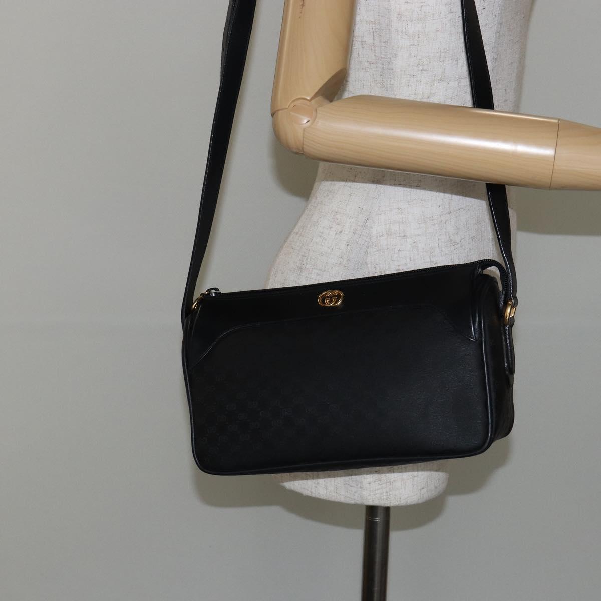 GUCCI Micro GG Supreme Shoulder Bag PVC Black Gold Auth 145968