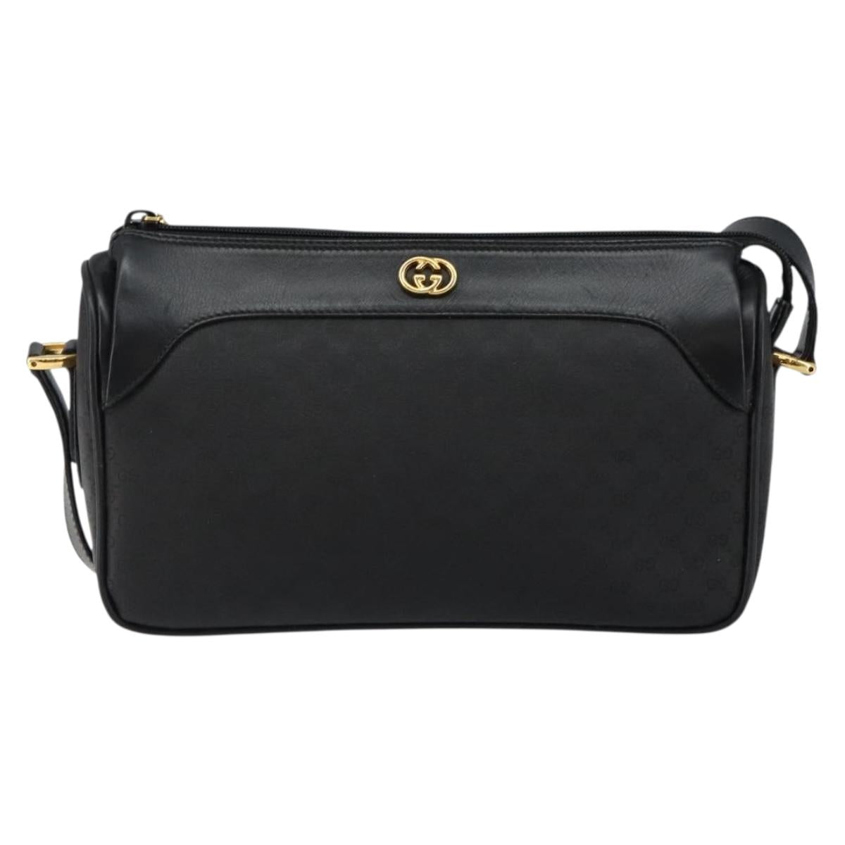 GUCCI Micro GG Supreme Shoulder Bag PVC Black Gold Auth 145968