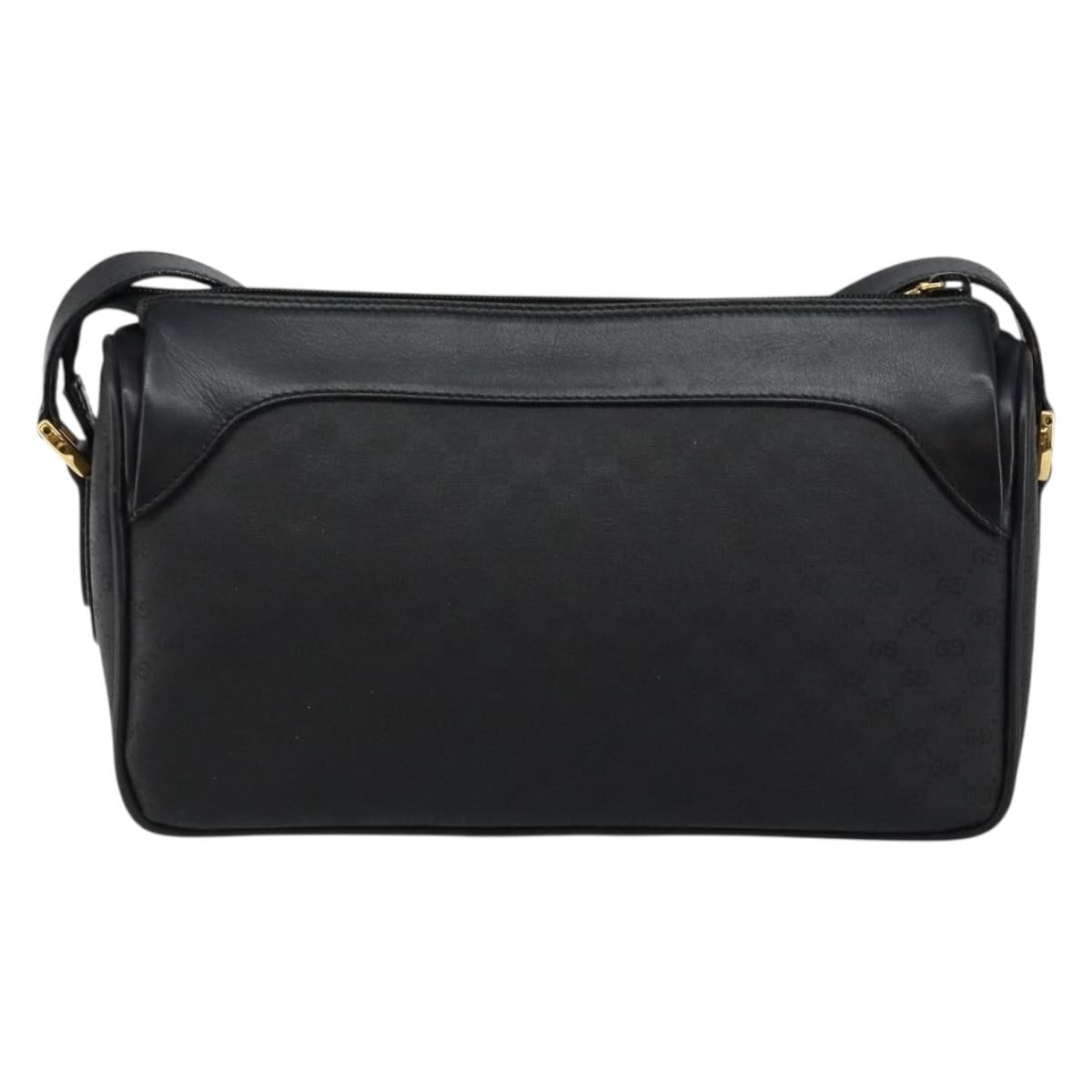 GUCCI Micro GG Supreme Shoulder Bag PVC Black Gold Auth 145968