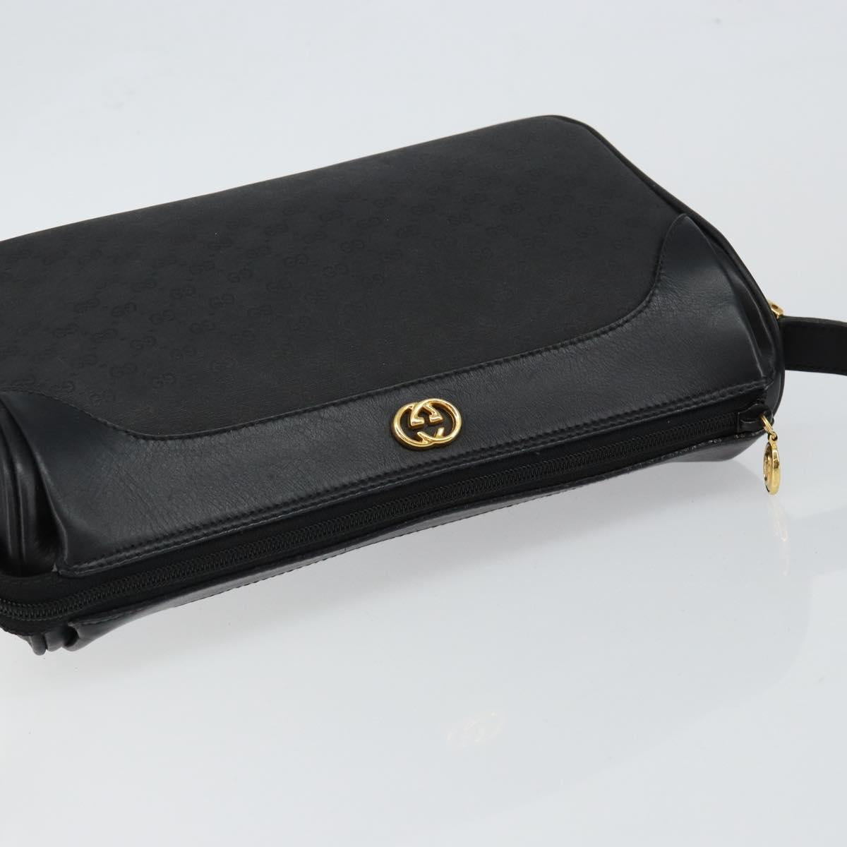 GUCCI Micro GG Supreme Shoulder Bag PVC Black Gold Auth 145968