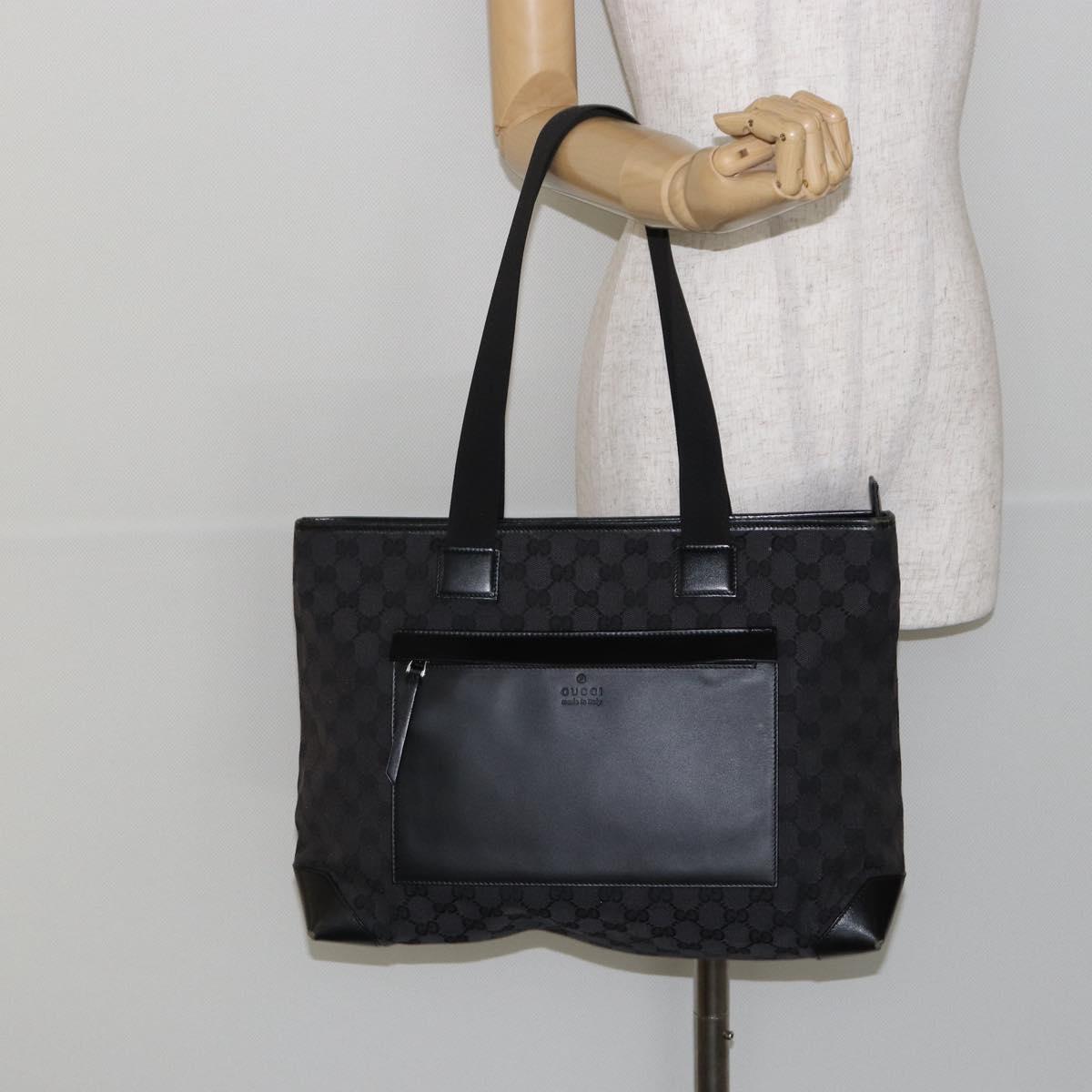 GUCCI GG Canvas Tote Bag Black Silver 019 0426 Auth 145970