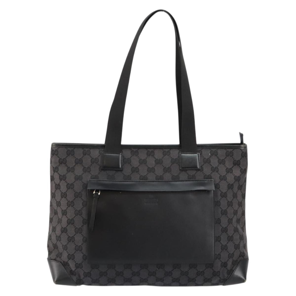 GUCCI GG Canvas Tote Bag Black Silver 019 0426 Auth 145970
