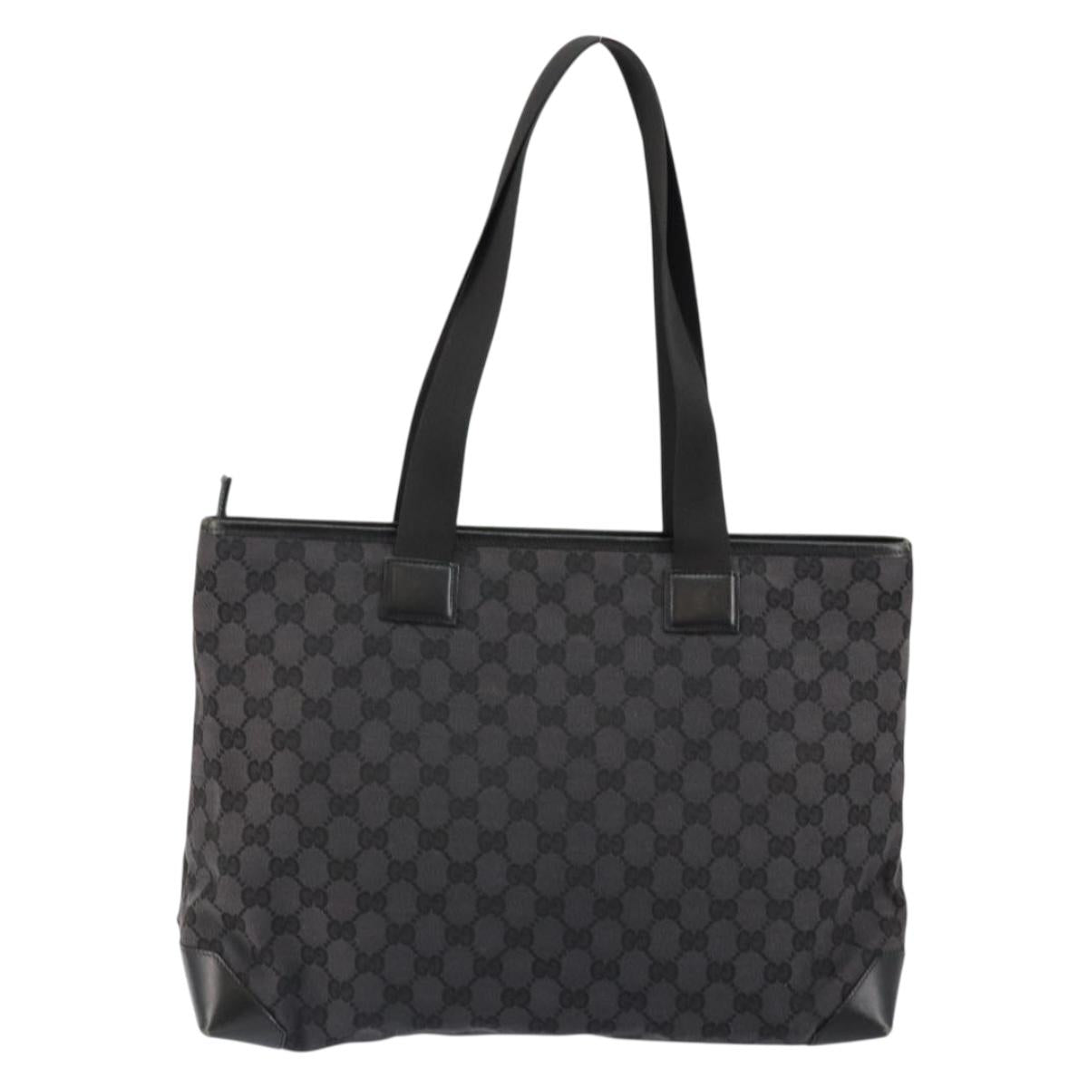 GUCCI GG Canvas Tote Bag Black Silver 019 0426 Auth 145970