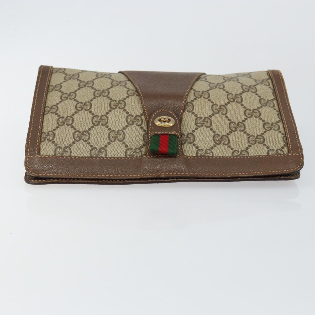 GUCCI GG Supreme Web Sherry Line Clutch Bag PVC Beige Gold 89 01 032 Auth 145971