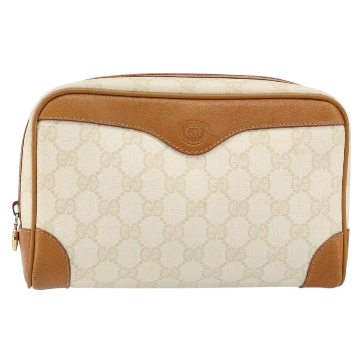 GUCCI GG Canvas Clutch Bag White Gold Auth 145972