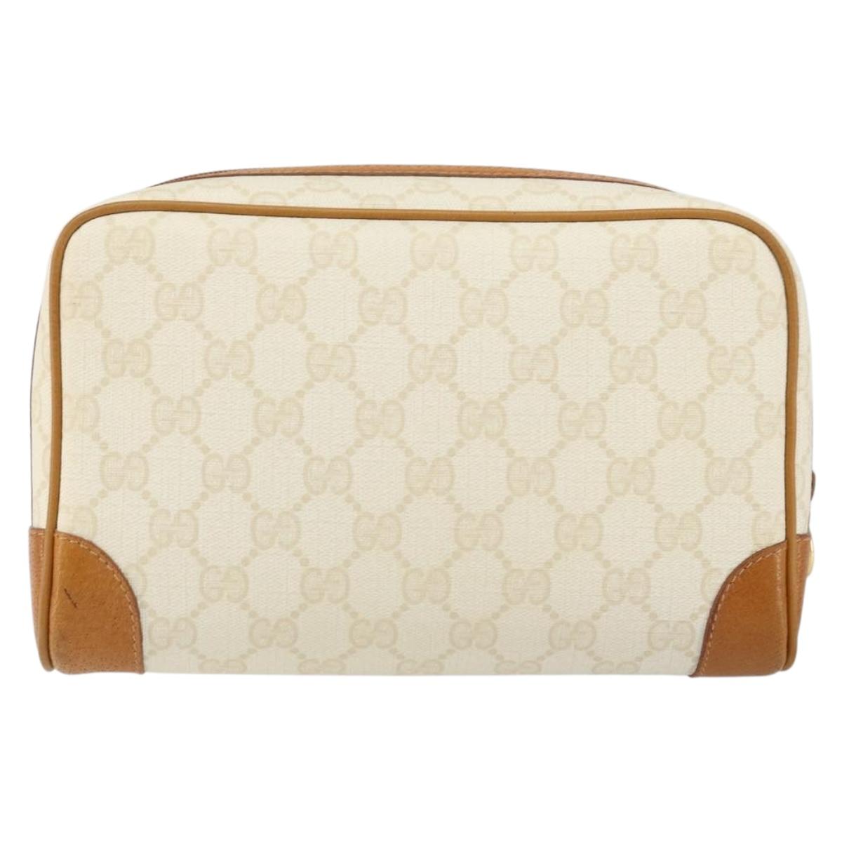 GUCCI GG Canvas Clutch Bag White Gold Auth 145972